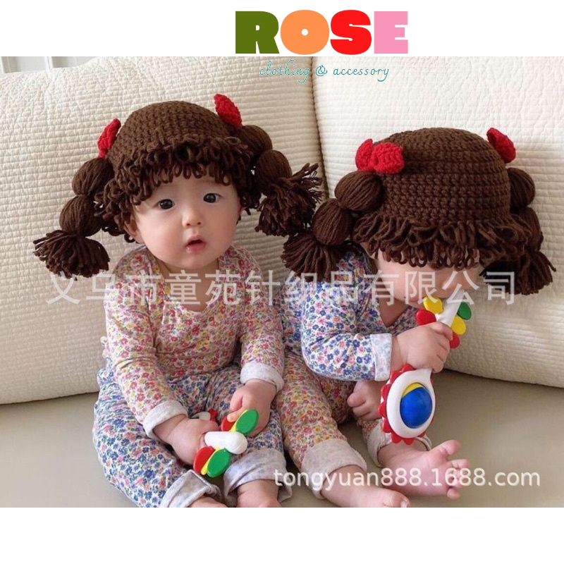 Mũ len tóc cột 2 sừng xinh xắn cho bé yêu