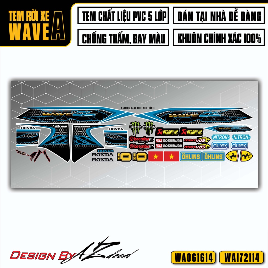 Tem Độ Xe Wave A 100 110 Mẫu Họa Tiết Cách Điệu | WA14 | Decal Rời Dán Xe Máy Chống Nước Bền Màu