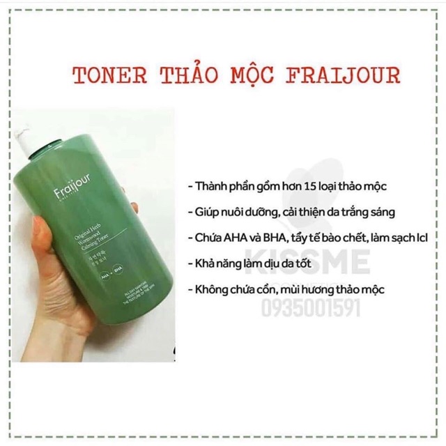 Toner thảo mộc Fraijour dịu nhẹ, cấp ẩm 500ml, toner Fraijour