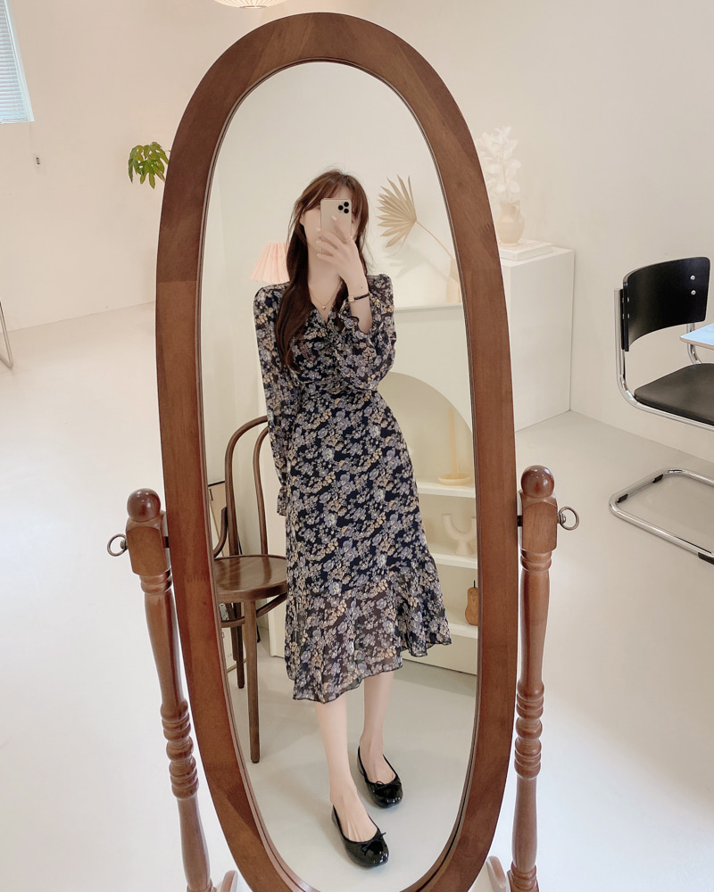 Đầm SUXI dài tay cổ chữ V thời trang Hàn Quốc dành cho nữ