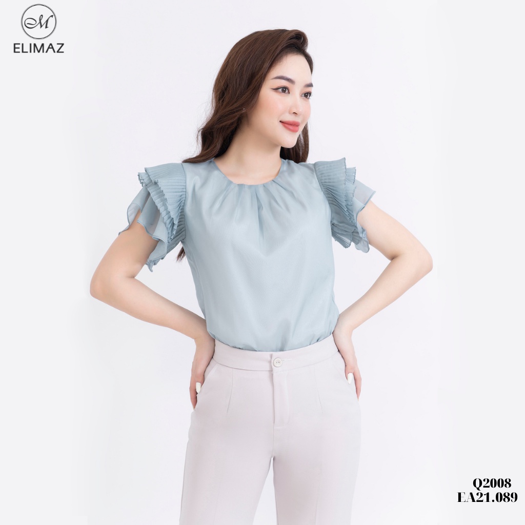 Áo sơ mi nữ công sở Elimaz cổ tròn tay xếp ly EA21.089