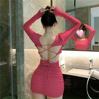 ĐẦM BODY ĐAN DÂY LƯNG TAY DÀI