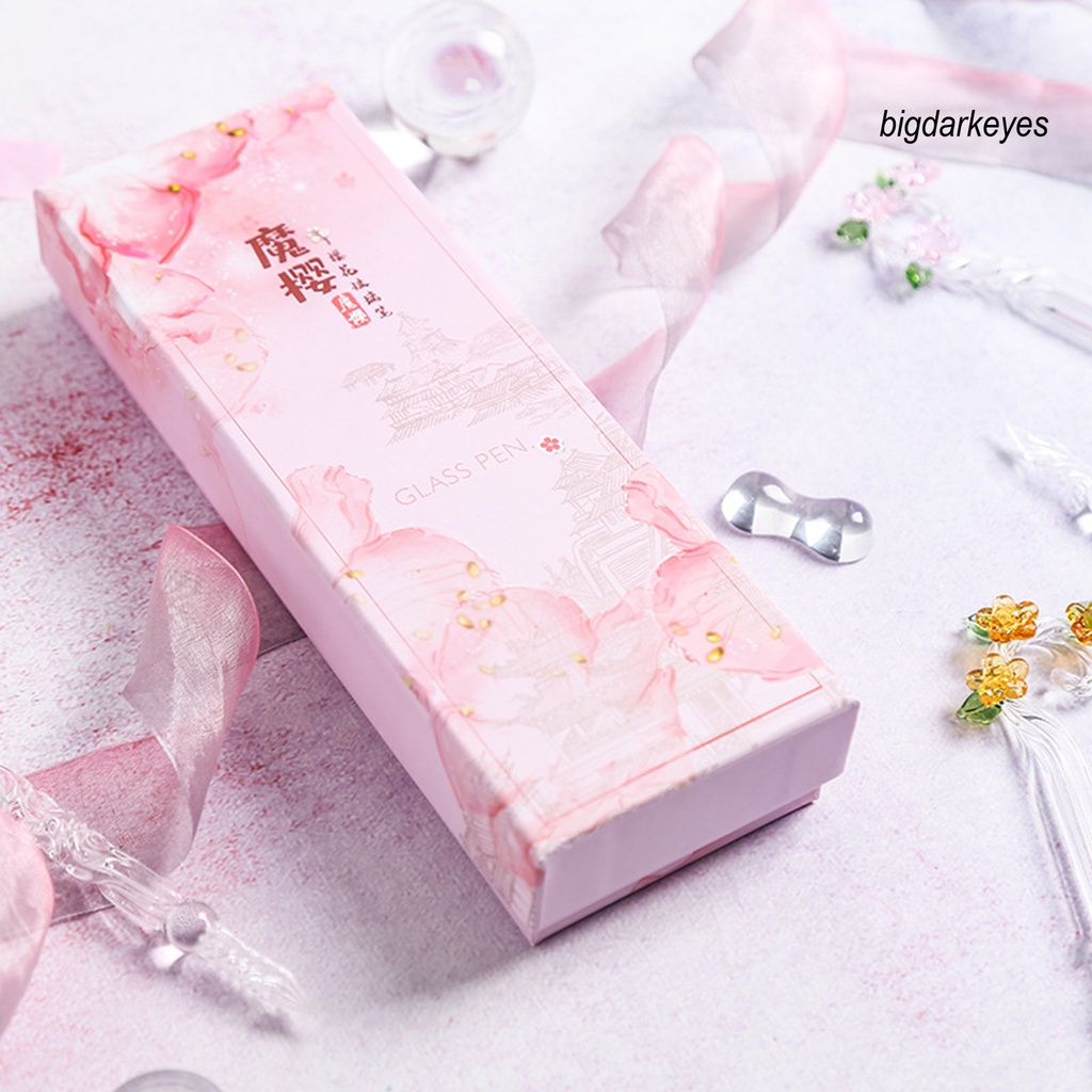 1 Set Bút Mực Bằng Thủy Tinh Pha Lê Thiết Kế Hình Hoa Di Động Cho Học Sinh