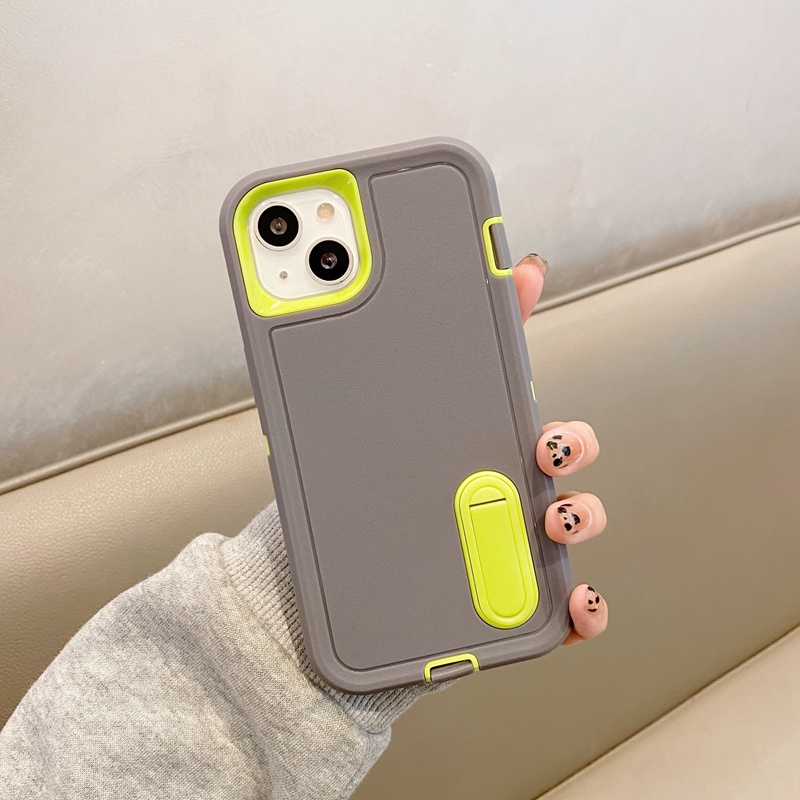 Ốp Điện Thoại Armor Siêu Dày Màu Sắc Tương Phản 3 Trong 1 Có Thanh Đỡ Chống Sốc Cho iPhone 14 13 12 11 Pro Max