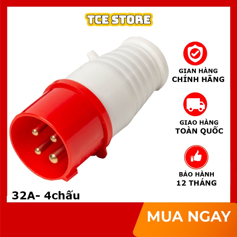 Phích cắm công nghiệp 3 pha 32A 4 chấu chịu tải cao TCE STORE