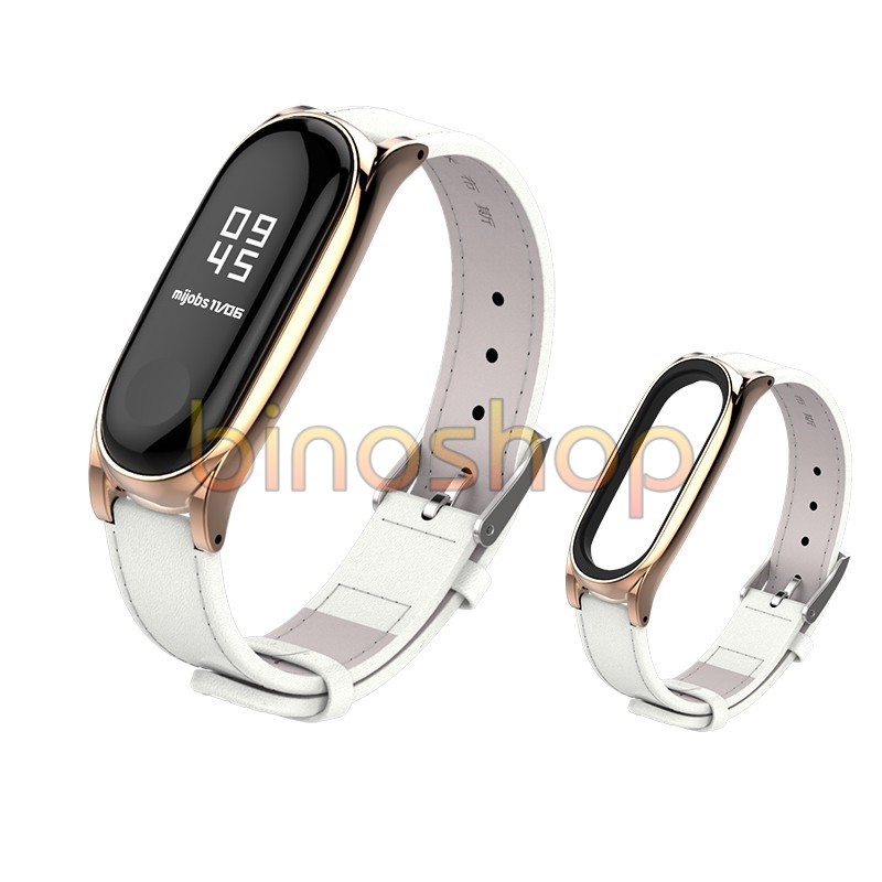 Dây đeo miband 4, miband 3 da viền cong PLUS chính hãng Mijobs - dây đeo thay thế mi band 3, mi band 4 da PU PLUS