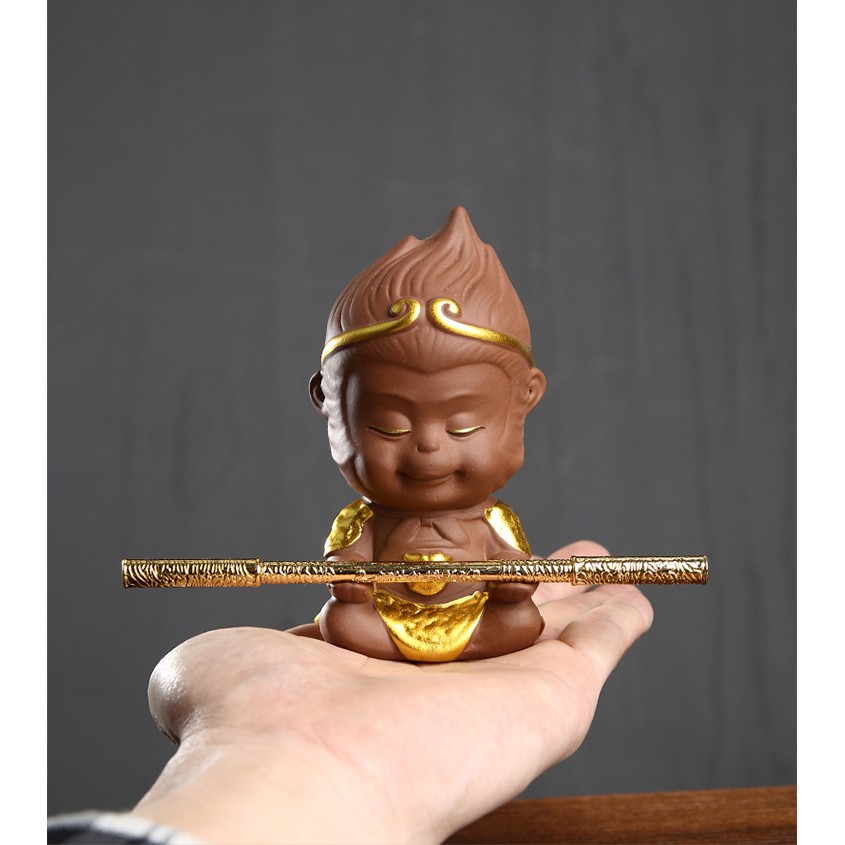 Kèm gậy Như Ý - Tượng chibi Mỹ Hầu Vương 11.5cm - màu nâu dang tay