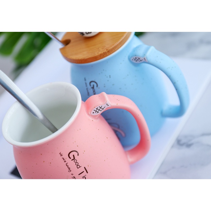 Ly Cốc Sứ In Hình Mèo Siêu Cute Good Time 400ml Chất Lượng Cao