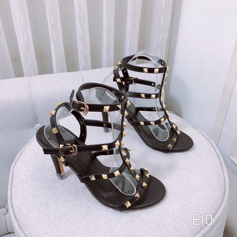 Sandal nữ quai tán đinh dây quấn cổ cao gót 9p