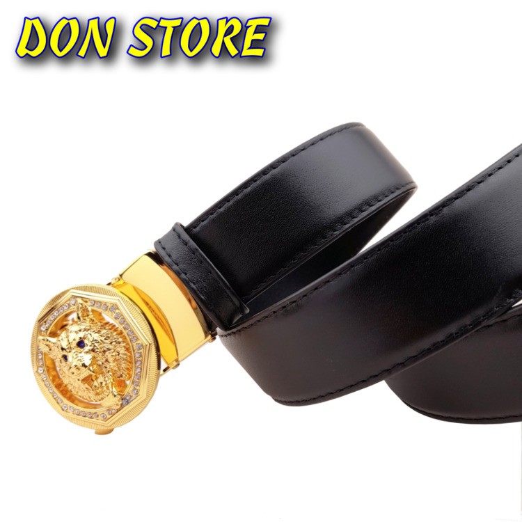 [DA XỊN] Thắt Lưng Nam Khóa Tròn Đính Đá Mặt Thú Siêu HOT - Dây May Viền 3 Lớp Cao Cấp Bền Bỉ (BH 12 Tháng)