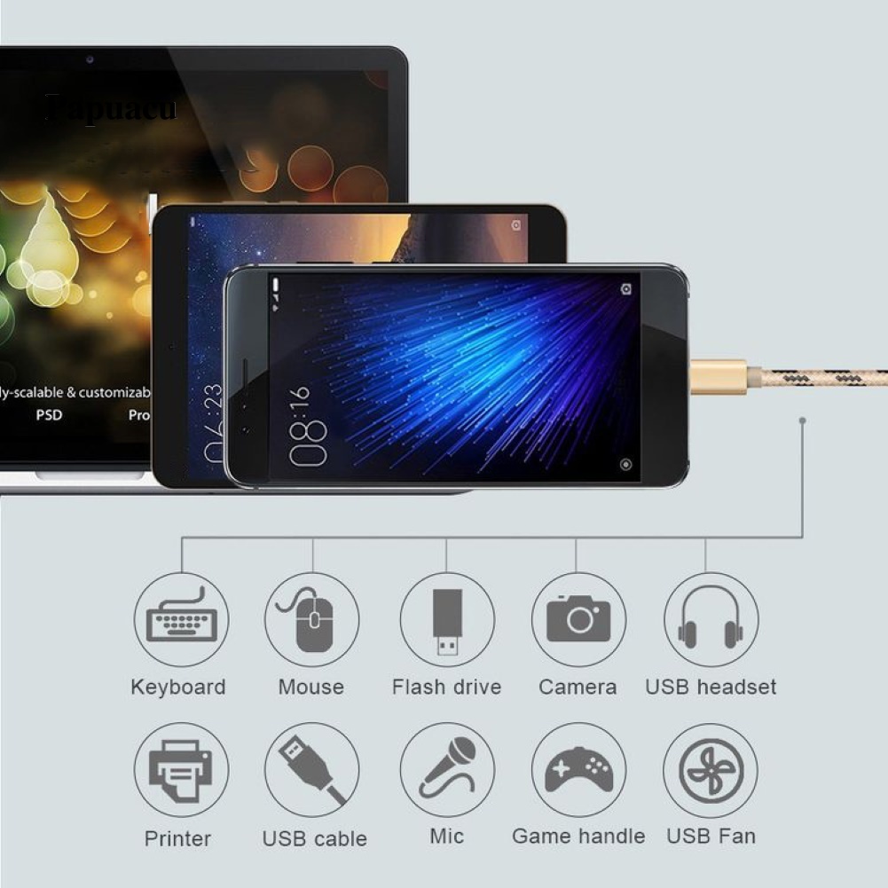 Bộ chuyển đổi OTG từ giắc cắm Type-C sang cổng cắm USB dạng dây bện cho điện thoại máy tính bảng