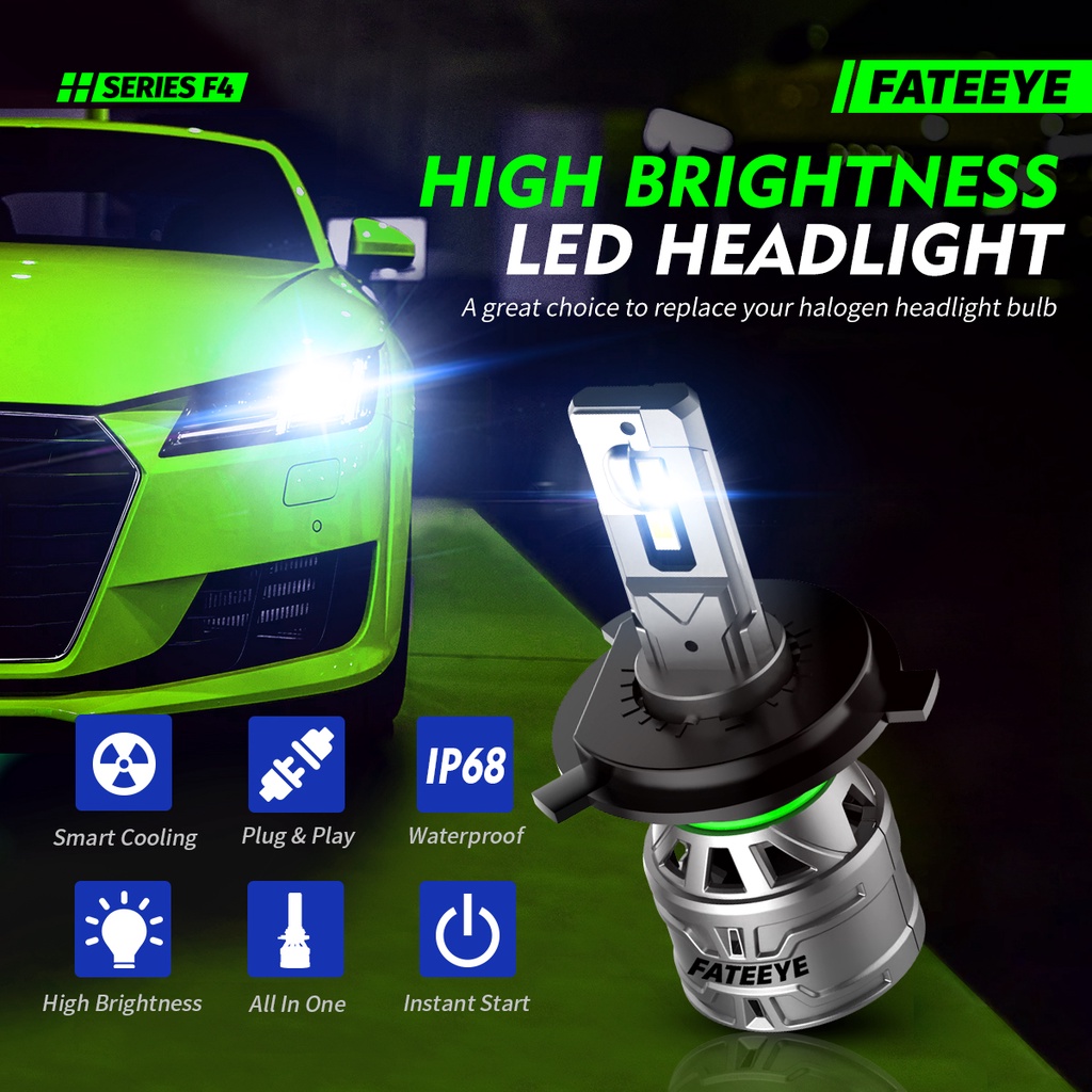 Cặp Đèn Pha LED Fateeye F4 9005 9006 H4 H11 H7 Thiết Kế Âm Lượng Nhỏ 1: 1 60W 6500K 13000LM Cho Xe Hơi