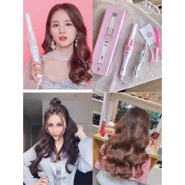 MÁY UỐN XOĂN XOAY TỰ ĐỘNG 360 ( màu hồng siêu xinh)