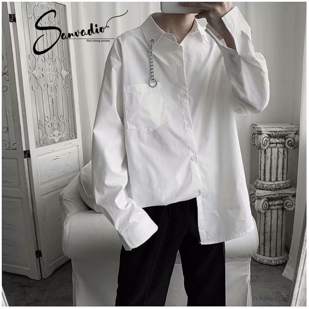 Áo sơ mi nam SANVADIO form rộng-phối khoen cực chất