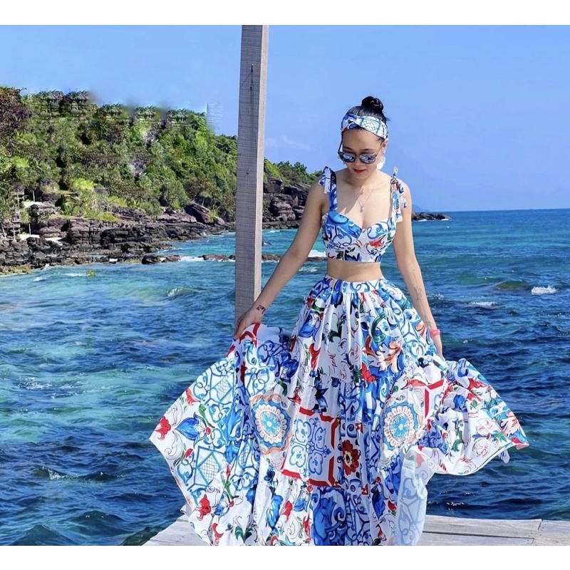 Đầm Maxi Thổ Cẩm, Đầm Maxi Đi Biển V888 Chất Lụa Mềm Mát, Họa Tiết Thổ Cẩm, Siêu Phẩm Cho Cô Nàng Sống Ảo.