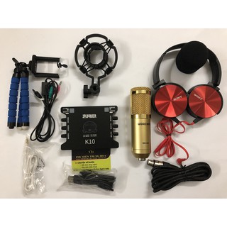Trọn bộ mic thu âm BM900 Woaichang + soundcard XOX K10 chĩnh hãng - Tặng kèm tai nghe và kẹp điện thoại