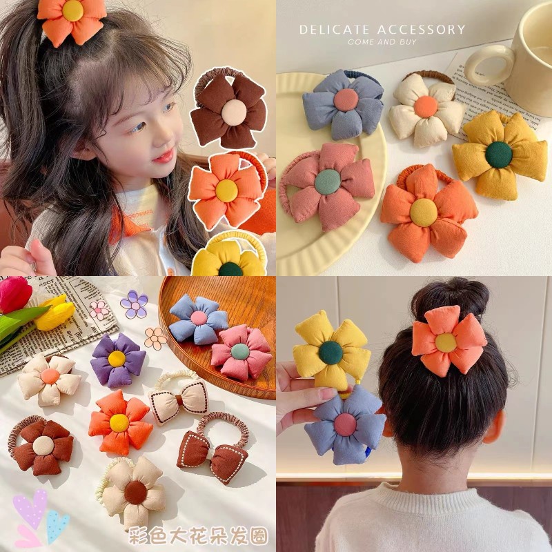 Dây Cột Tóc Cao Su Co Giãn Bọc Vải Cotton Họa Tiết Hoa Hướng Dương Dễ Thương Phong Cách Hàn Quốc Cho Bé Gái