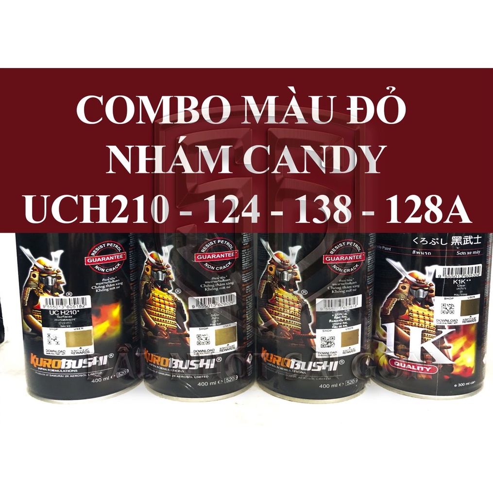 [ COMBO 4 CHAI ]Sơn xịt samurai màu đỏ candy nhám UCH210 - 124 - Y138 - 128A