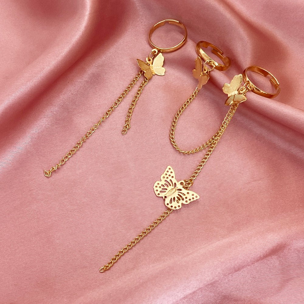 Nhẫn Hình Bướm Phối Dây Xích Thời Trang Hàn Quốc Cho Nữ