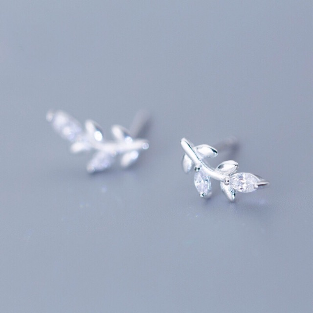 Khuyên tai bạc Ý s925 lá đính đá E9485 - AROCH Jewelry