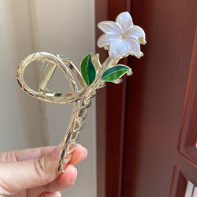 Kẹp Tóc Hình Hoa Bằng Kim Loại Phong Cách Pháp Cổ Điển Cho Nữ