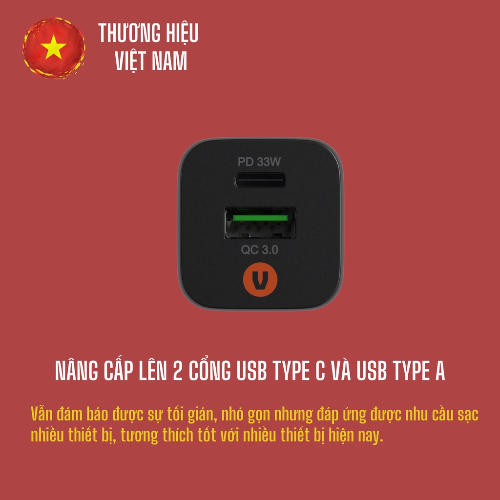 Củ sạc nhanh Velasboost 33w 2 cổng