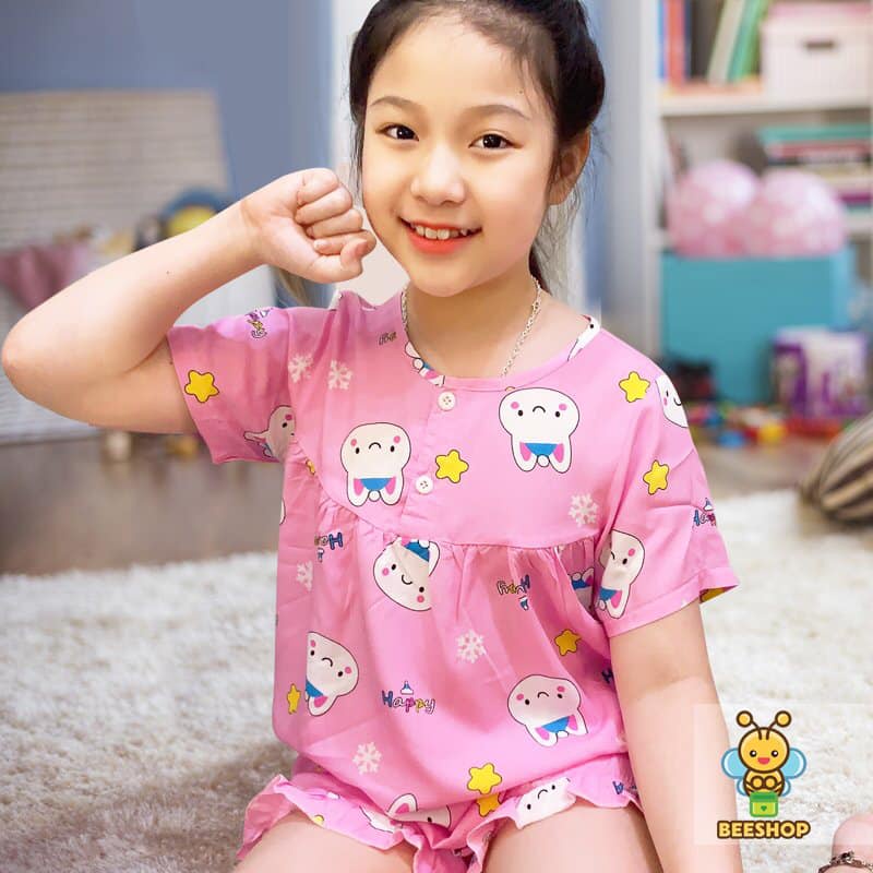 Đồ bộ lanh ngắn tay cho bé gái Set cộc tay trẻ em bigsize cao cấp Beeshop H21092