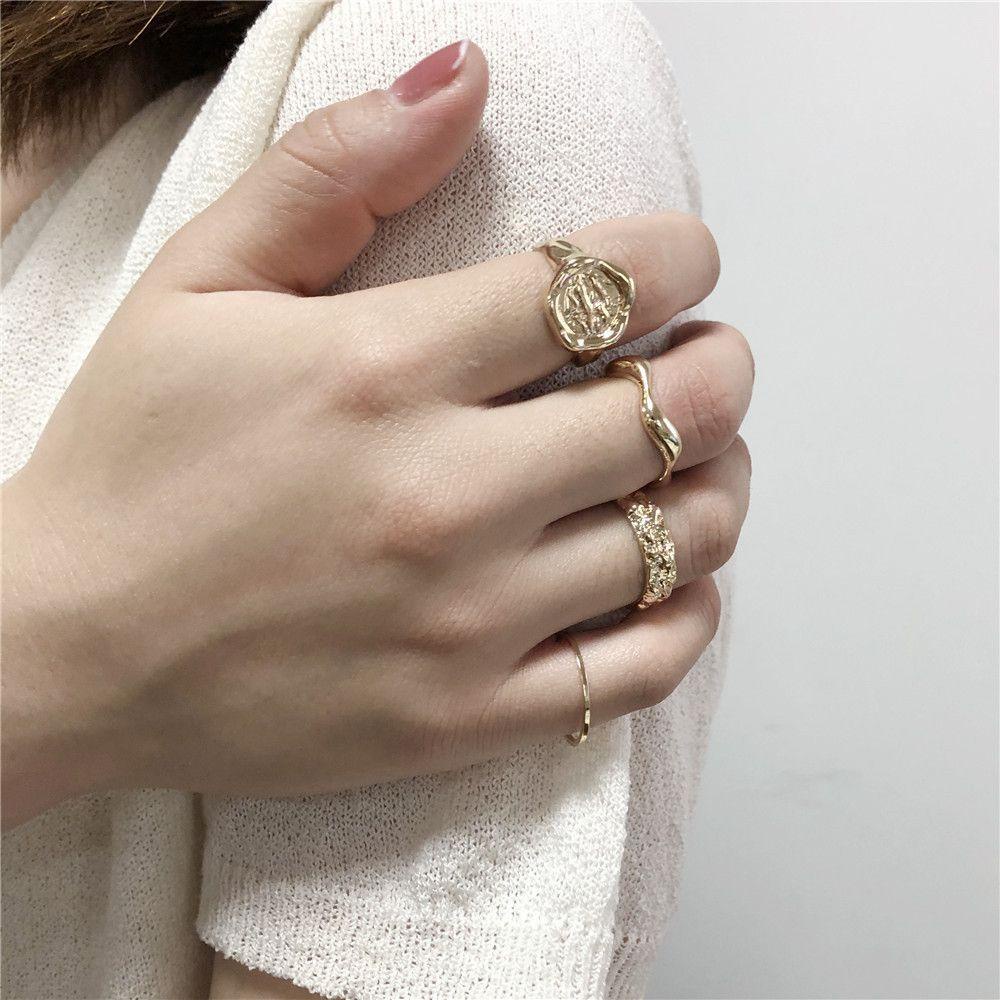 Bộ Nhẫn Đeo Khớp Ngón Tay Bằng Hợp Kim Hình Học Phong Cách Hip Hop Cá Tính Dành Cho Nữ