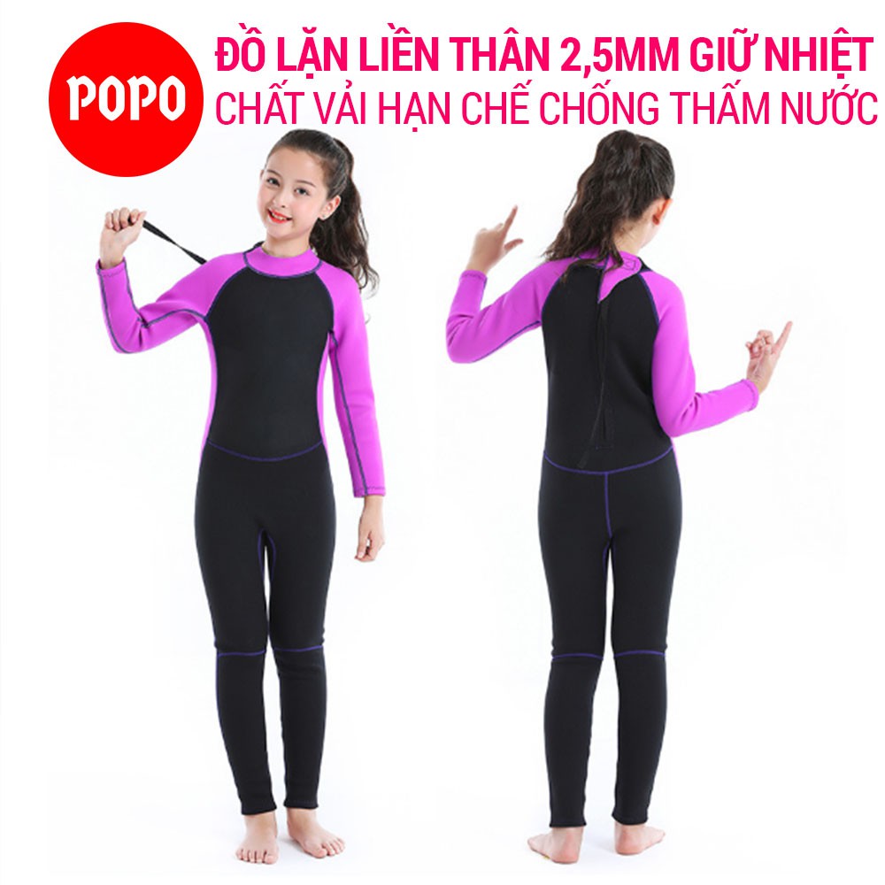 Bộ đồ lặn trẻ em dài tay liền thân dày 2,5mm giữ ấm cơ thể POPO giúp chống nắng, giữ nhiệt an toàn cho bé