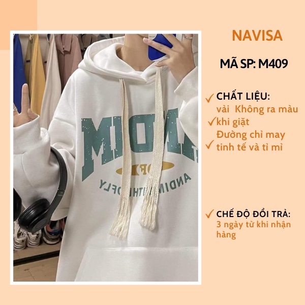 Áo nỉ hoodie nữ form rộng cute hàn quốc NAVISA M409 | BigBuy360 - bigbuy360.vn