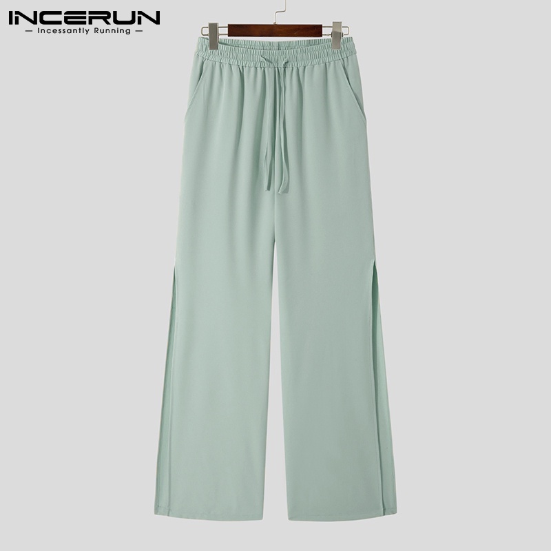 Quần Baggy INCERUN dây rút xẻ tà bên hông lưng cao hợp thời trang cho nam