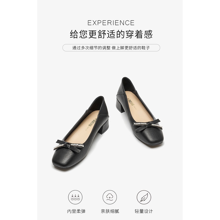 Giày cao gót nữ Dusto giày búp bê cao cấp đẹp da mềm chắc chắn đi êm chân màu đen be - BBD015