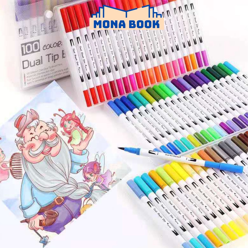 Bộ set 12 24 36 48 màu bút viết calligraphy luyện viết siêu đẹp , bút brush nhiều màu MONABOOK