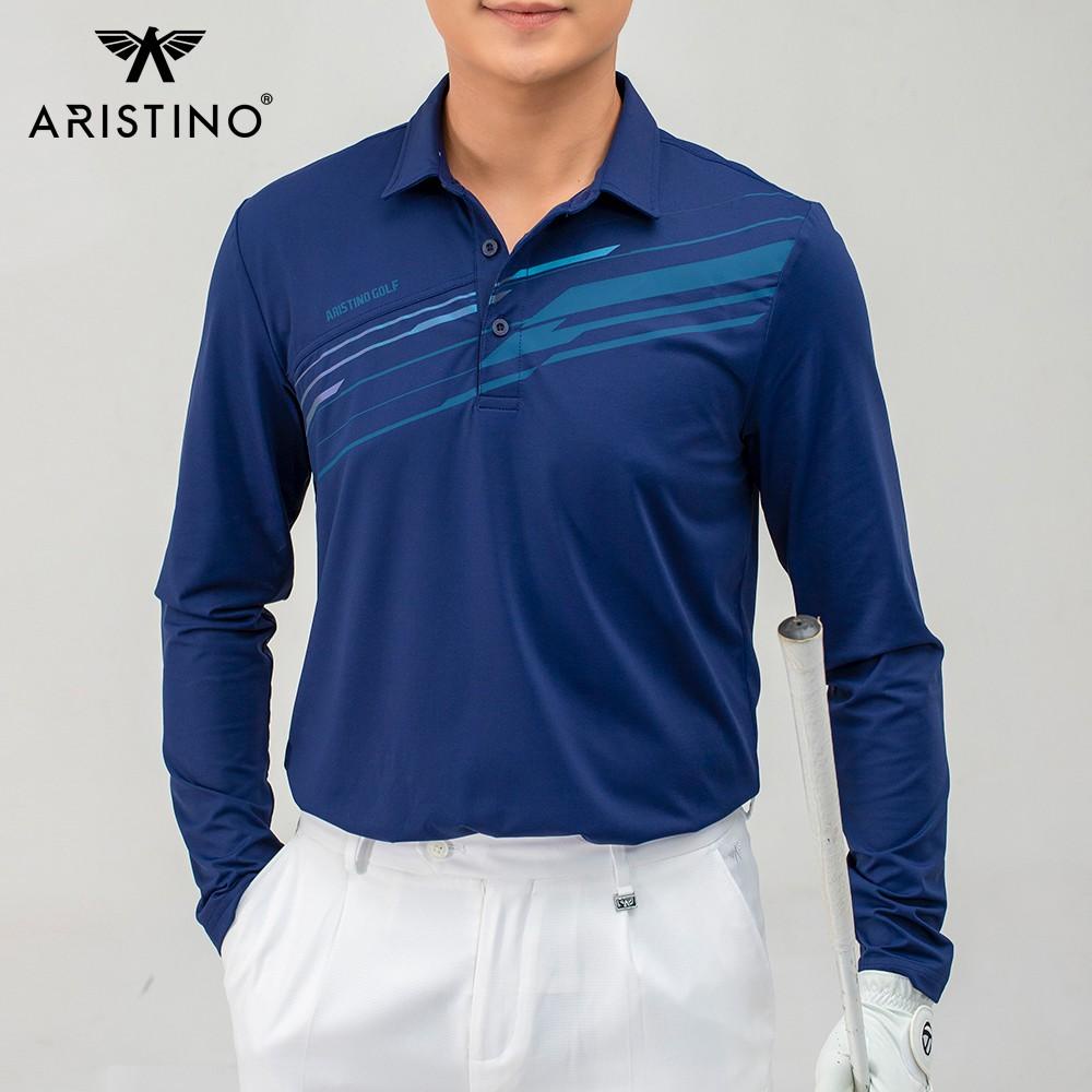 Áo Polo Golf ARISTINO Dài Tay, Hoạ Tiết In PU Phản Quang ALPG14W9