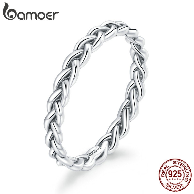 Nhẫn Bamoer Bsr161 Bạc 925 Thật Thiết Kế Bện Thời Trang Thích Hợp Làm Quà Tặng Cho Phụ Nữ