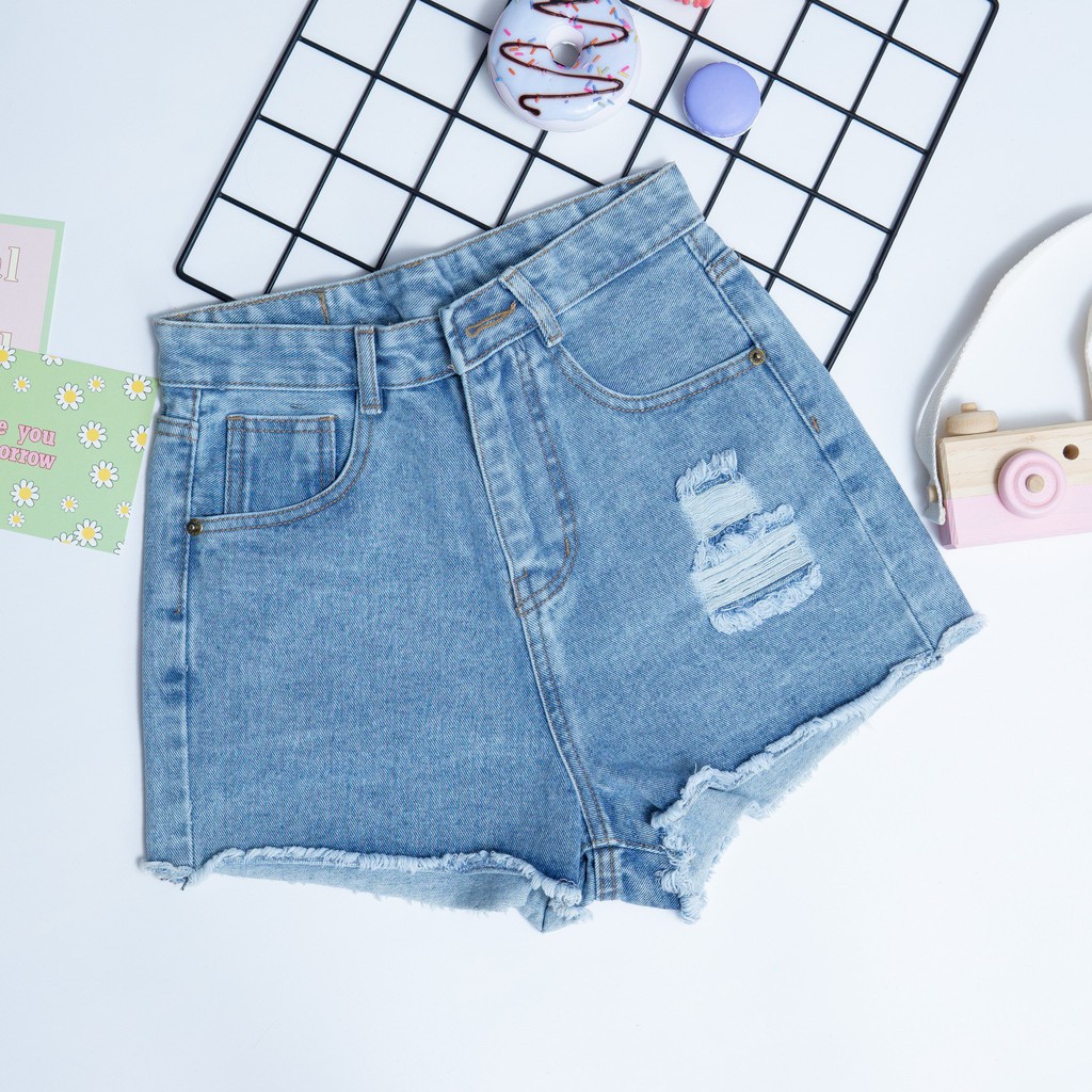 Quần Sọt Jeans Nữ Rách Kiểu Tua Lai Chuẩn form Lưng Siêu Cao | BigBuy360 - bigbuy360.vn