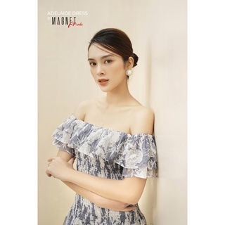 Đầm tơ hoa thời trang MAGNET thiết kế chun thân trên trễ vai