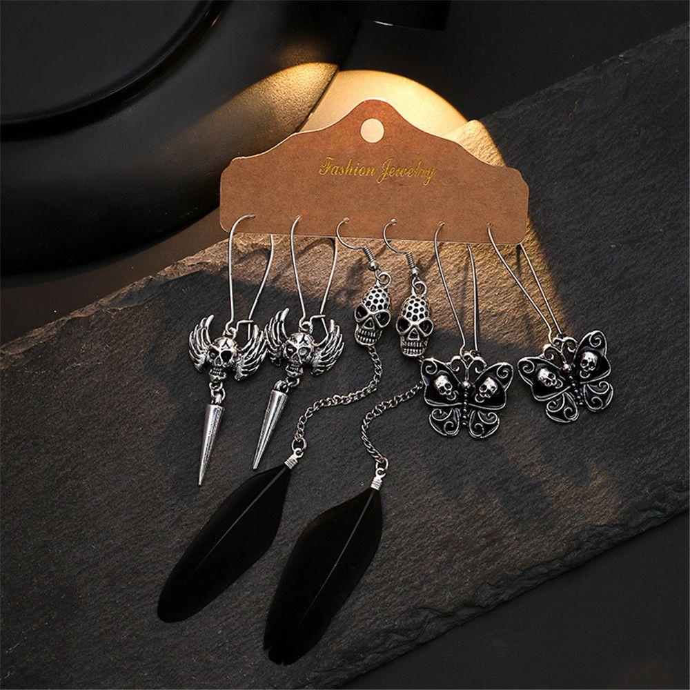 Set 3 Đôi Khuyên Tai Hình Mạng Nhện Bộ Xương Phong Cách Halloween