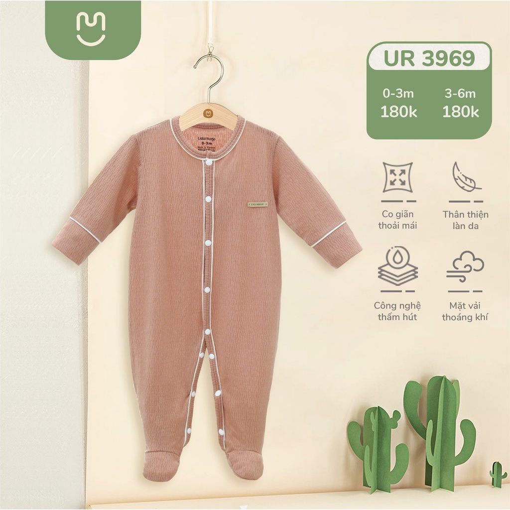 Bodysuit chùm chân cúc giữa Ualarogo 0-6 tháng vải cotton thấm hút dài tay