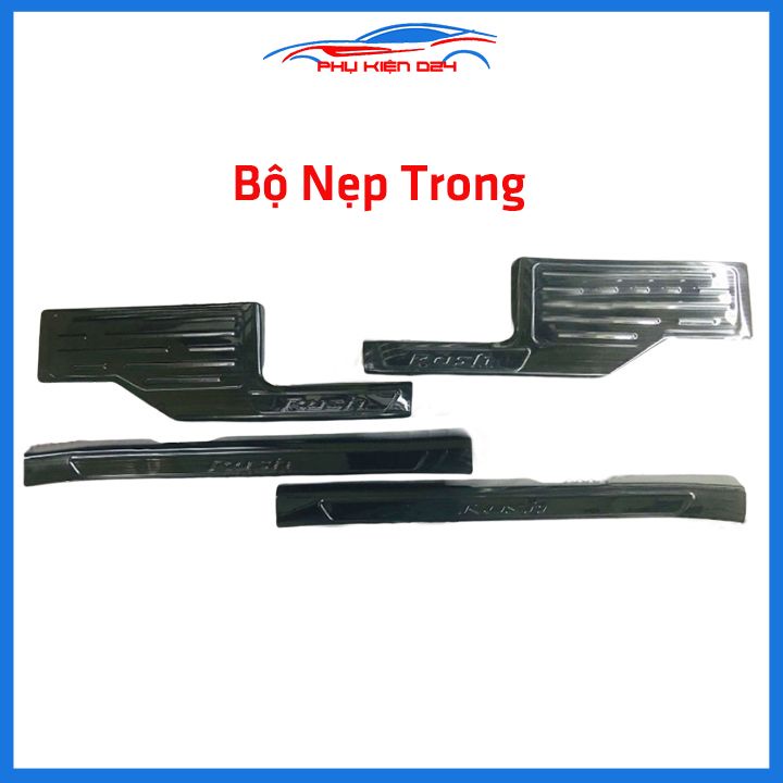 Bộ ốp bậc cửa trong ngoài nẹp bước chân Rush 2018-2019-2020 vân Titan chống trầy trang trí xe