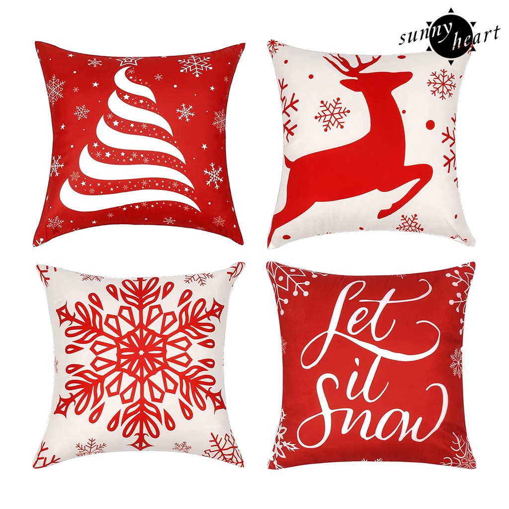Sn Set 4 Vỏ Gối Vuông Thân Thiện Với Da Họa Tiết Giáng Sinh Cho Nhà Nông Trại Hàng Ngày