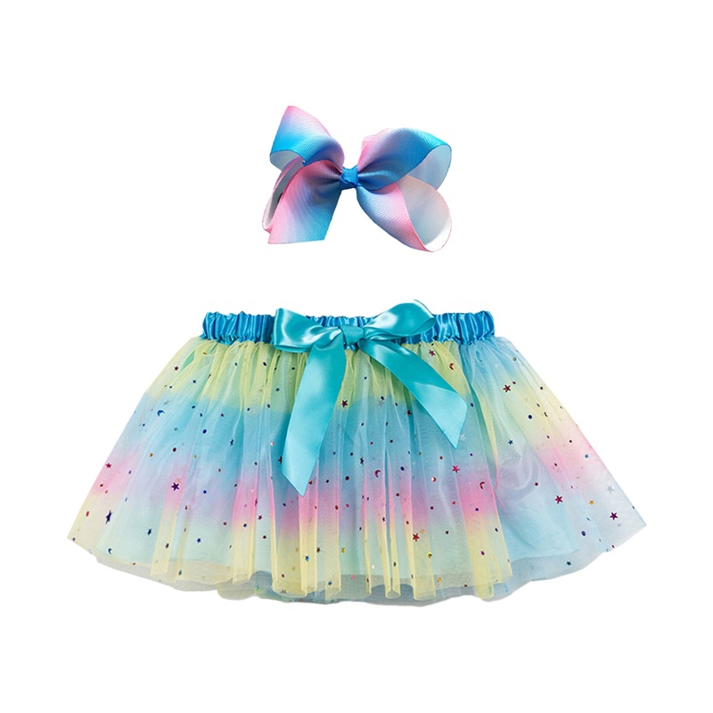 Chân Váy Xòe Tutu Nhiều Lớp Màu Cầu Vồng Thắt Nơ Cho Bé Gái