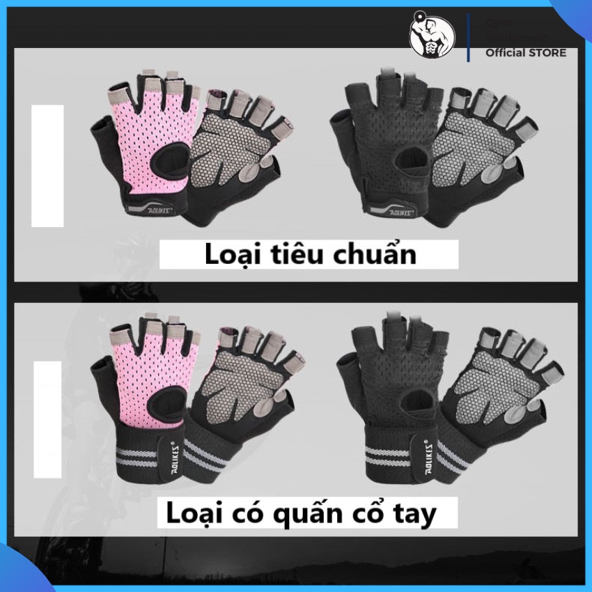 Găng tay nam nữ Aolikes hở ngón có quấn cổ tay tập gym chơi thể thao G.E.O