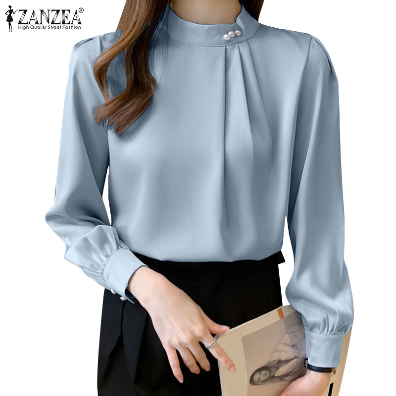 Áo sơ mi Zanzea dài tay cổ đứng cài nút thời trang thích hợp cho nữ
