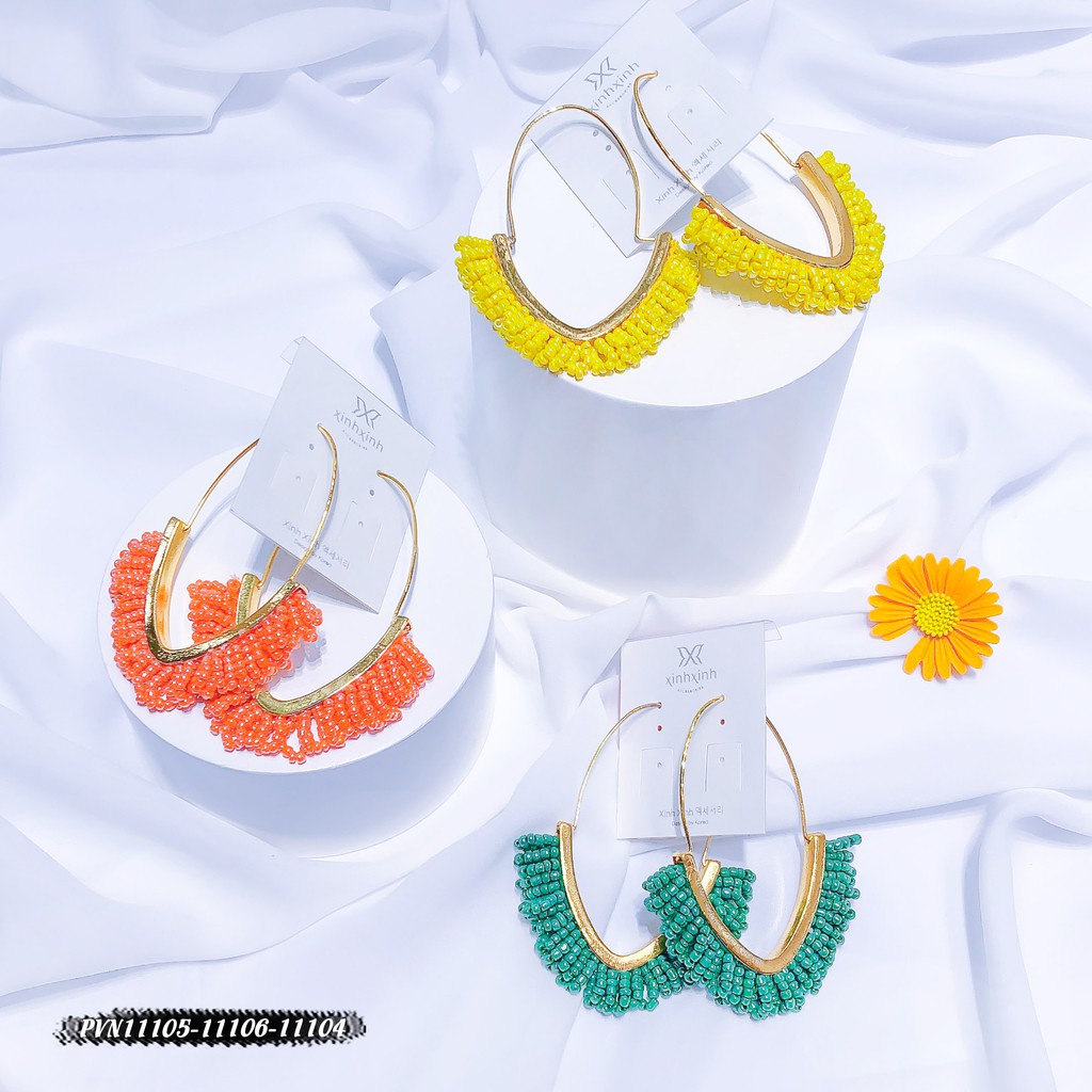 Khuyên tai, bông tai hình elip kết hạt - Xinh Xinh Accessories