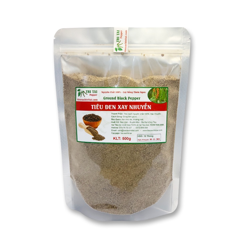 Tiêu Đen Xay Nhuyễn Nguyên Chất - Túi Zipper 500g - Tiêu Sạch Trí Tài