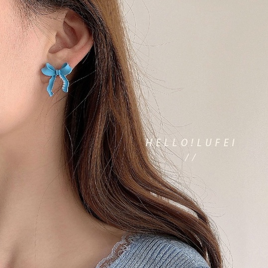 Khuyên Tai Hình Nơ Đính Đá Xanh Mới