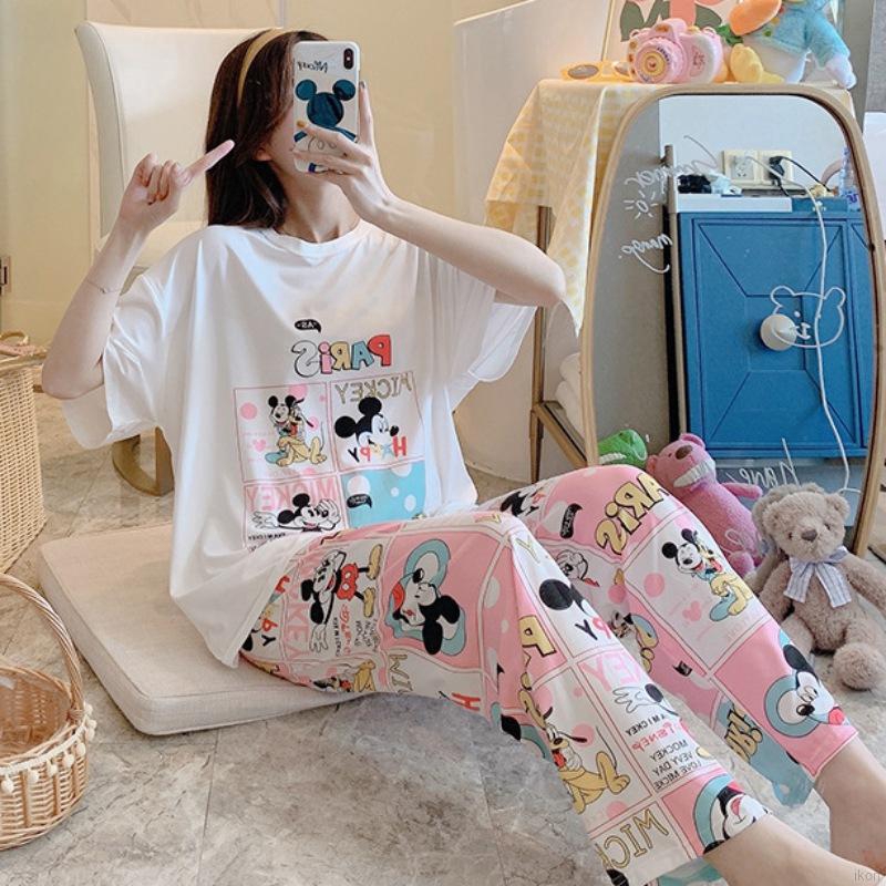 Bộ Đồ Ngủ Pijama Ngắn Tay In Hoạt Hình Dễ Thương Cho Nữ