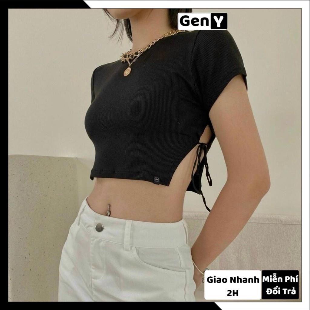 Áo Croptop Nữ Trơn Basic Buộc Dây Hai Bên GenY Áo Kiểu Nữ Cổ Tròn Chất Thun Gân Mịn Siêu Xinh | BigBuy360 - bigbuy360.vn