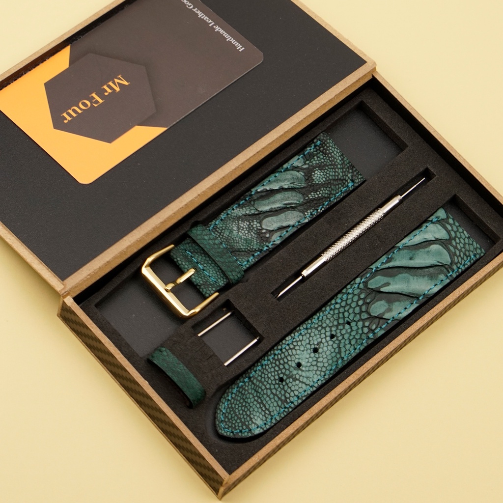 Dây Đồng Hồ Đà Điểu Wash Màu Xanh Lá MrFour | Watch Band - Watch Strap - Leather Watch